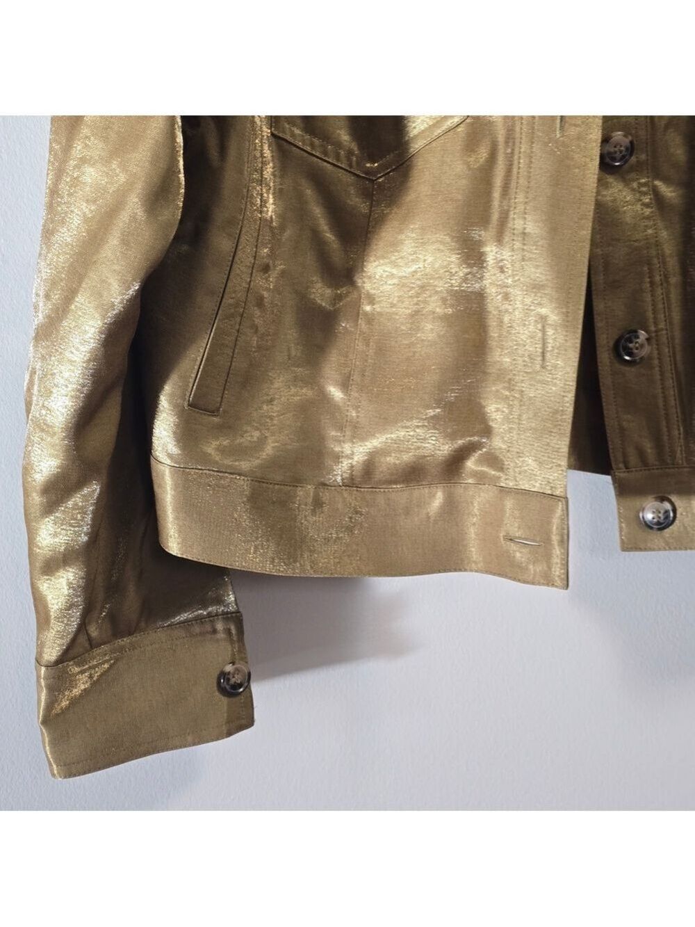 French Connection Metallic Gold Button-Front Jean Jacket - Picture 2 of 8
